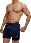 Navy Blue Workout Shorts with Compression Pants