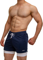 Navy Blue Workout Shorts with Compression Pants