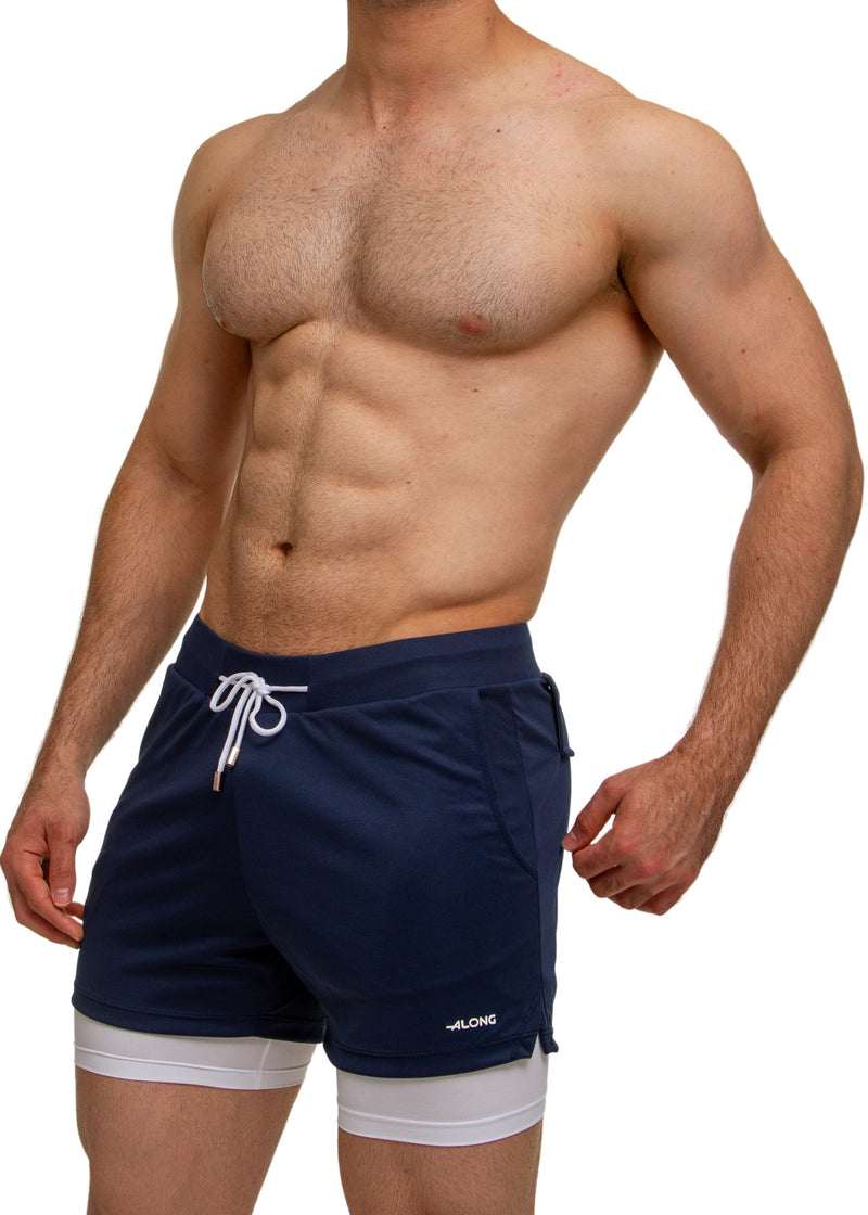 Navy Blue Workout Shorts with Compression Pants - Men's Sportswear /   – Along Wear