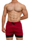 Burgundy Workout Shorts with Compression Pants